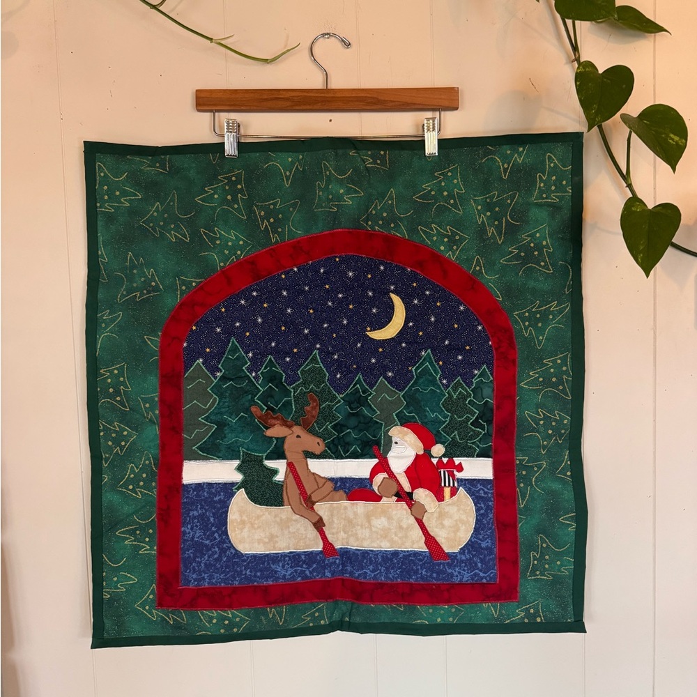 Festive Santa and Reindeer Wall Hanging